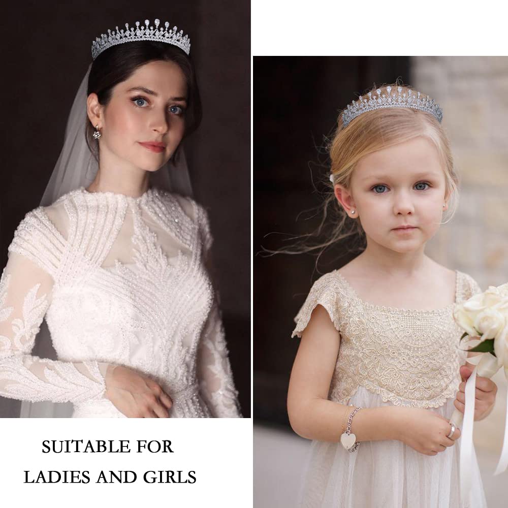 FASNAHOK Corona de boda con circonita cúbica completa, tiaras de novia, tocados alargados para concursos de belleza, hechos a mano, accesorios de