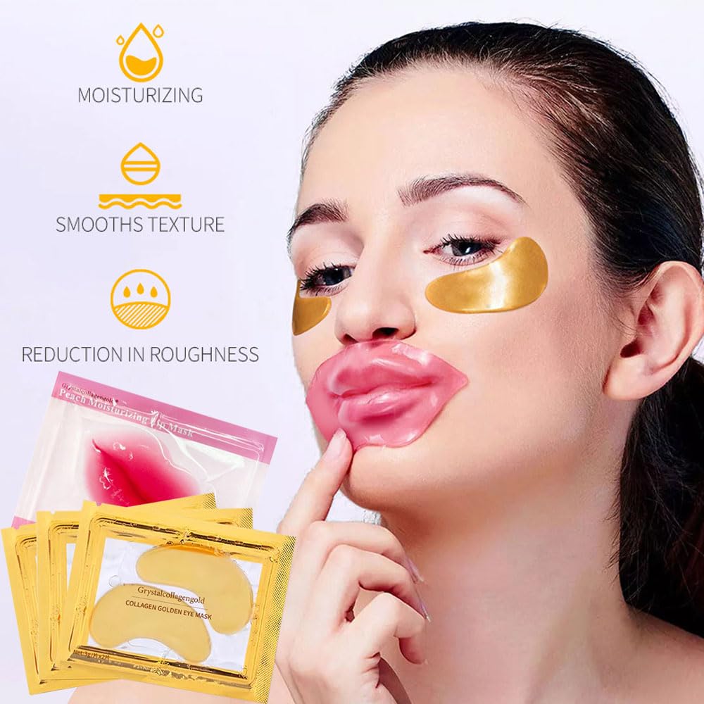 ZARICS 30 máscaras de ojos y máscaras de gel para labios, para reducir las arrugas para ojos hinchados y ojeras, labios hidratantes y