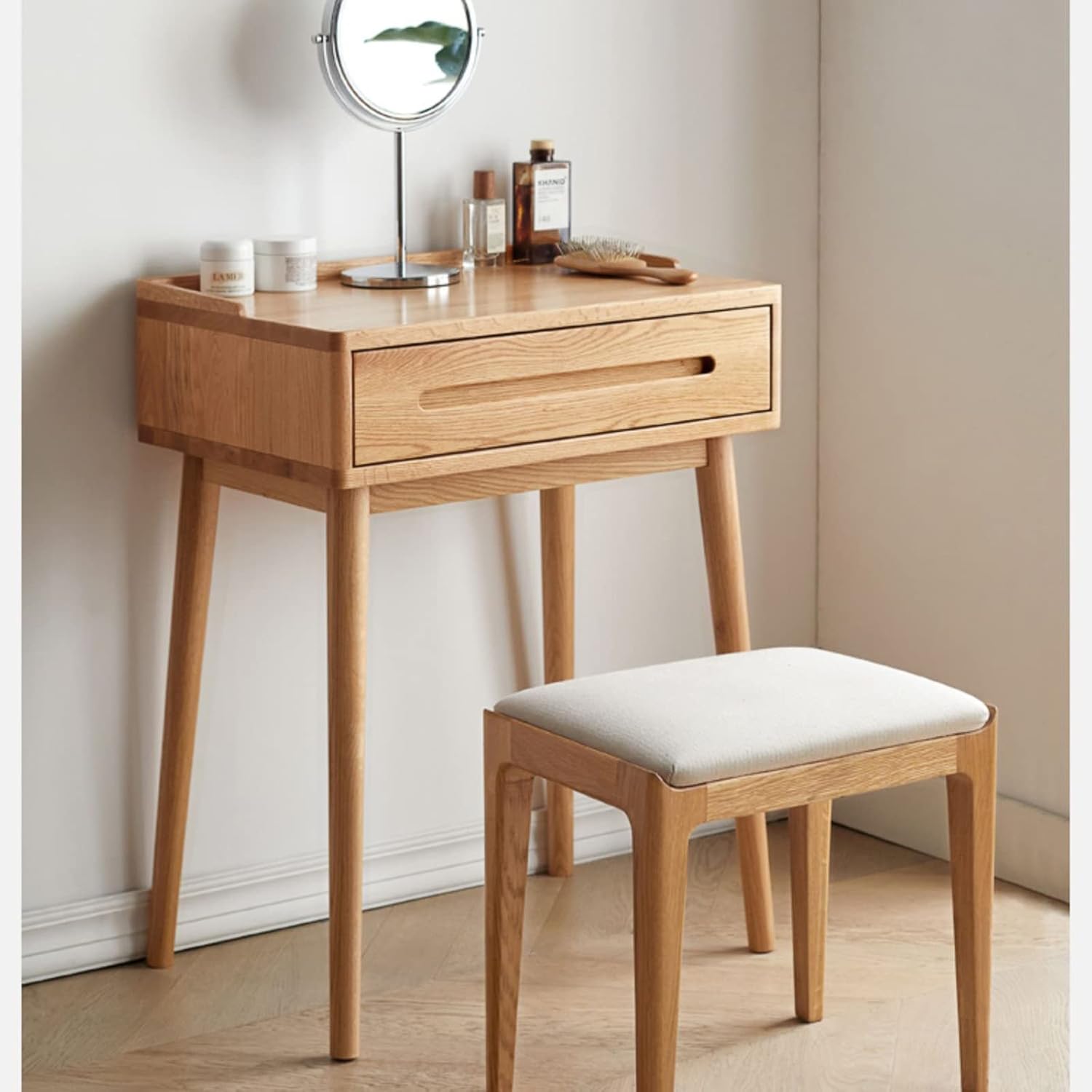 Escritorio pequeño de tocador 100% madera de roble, mesa auxiliar moderna de mediados de siglo para dormitorio, versátil como mesita de noche y mesa