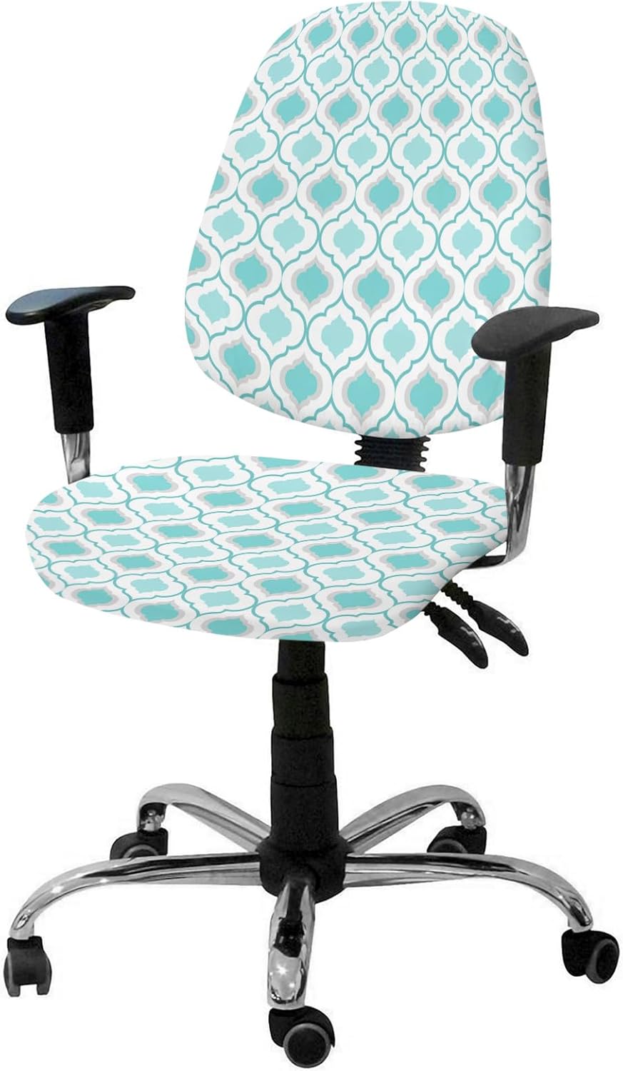 Fundas para silla de computadora de oficina, color verde azulado, turquesa, patrón geométrico, protector y elástico, resistente al agua, fundas de