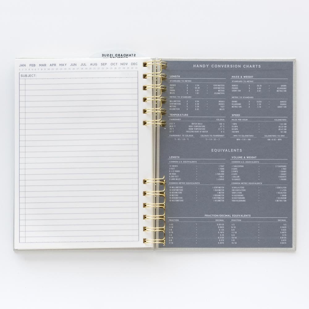Designworks Ink Agenda estándar número 12 negra sin fecha con páginas forradas, soporte elástico para bolígrafo y encuadernación en espiral duradera