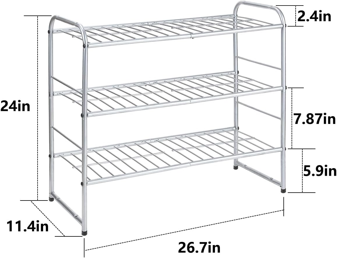 REGILLER Zapatero apilable de 3 niveles, organizador de zapatos expandible y ajustable, estante de almacenamiento, alta capacidad, rejilla de