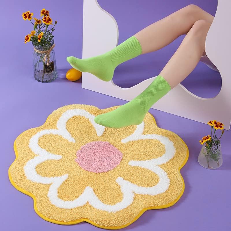 ASkinds Alfombra floral hecha a mano de 24 x 24 pulgadas, con forma de flor, lavable, antideslizante, alfombra de suelo para dormitorio, sala de