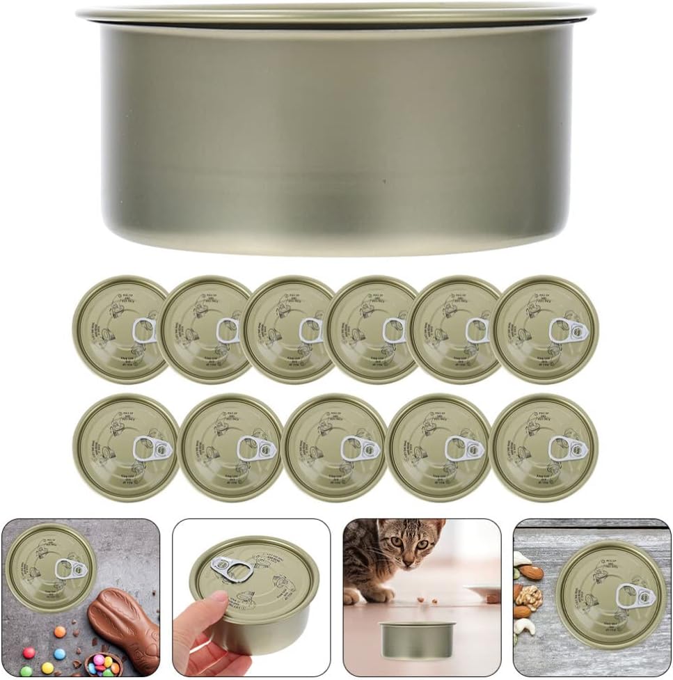 Luxshiny Cali – 12 latas autosellables con tapa a presión, contenedor de alimentos rellenable, redondo, vacío, latas de atún para pescado, dulces,