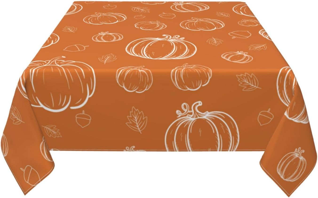 AGAYNA Mantel cuadrado de otoño de 54 x 54 pulgadas, calabazas blancas naranja quemado, mantel de poliéster resistente a las manchas, mantel de
