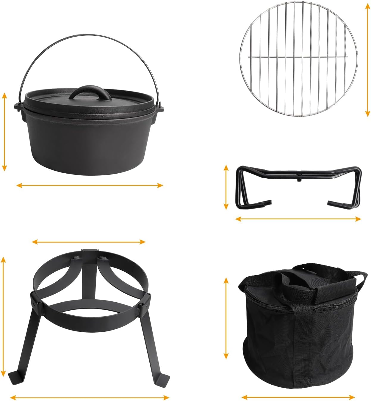 Juego de cocina para exteriores, kit de fogata, equipo de cocina de campamento con trípode de fogata para horno holandés, olla de hierro fundido,
