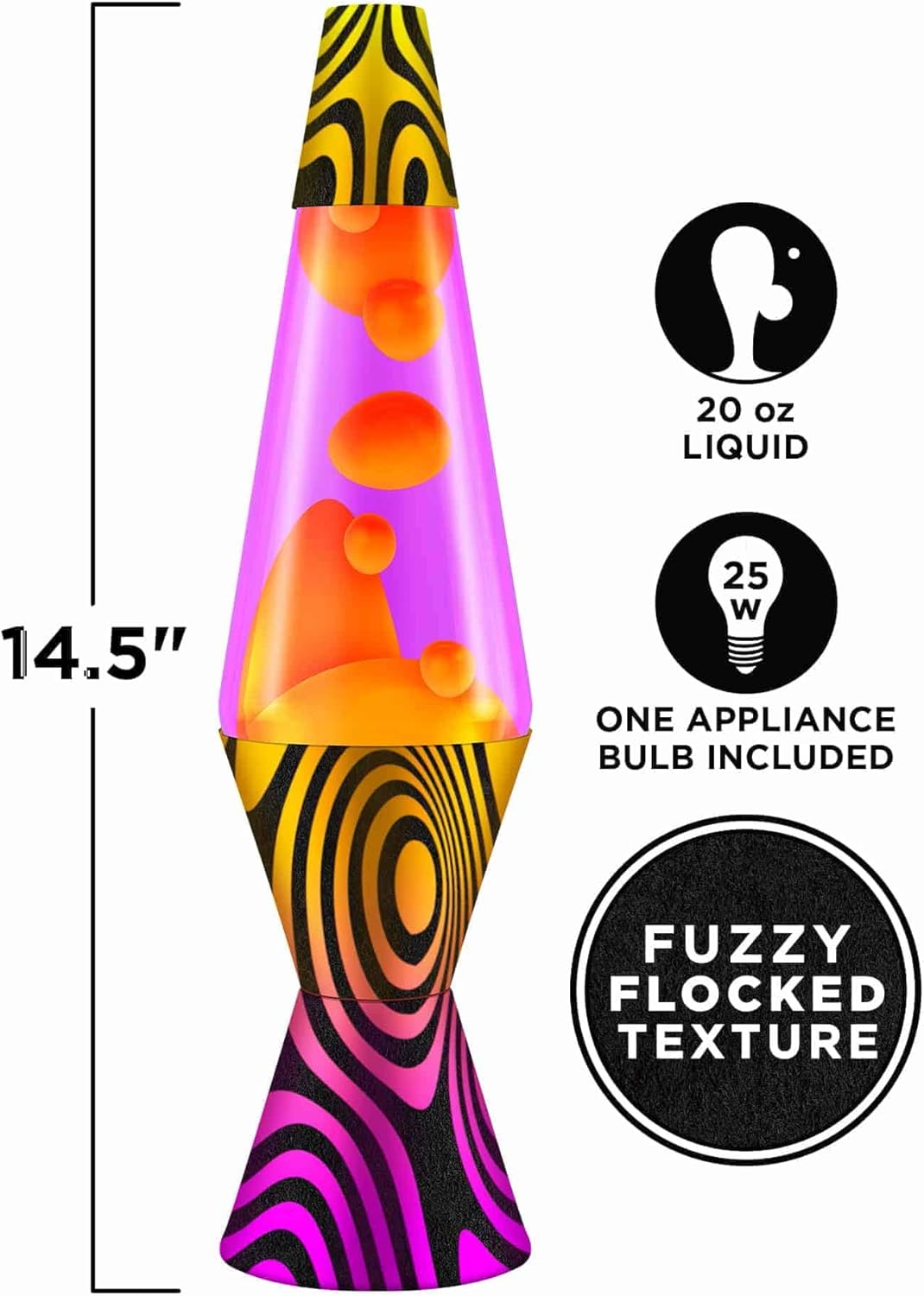 Lava Lámpara – 14.5″ Groovy Gradient Flocado Base – La Luz de Movimiento Original – Cera Amarilla y Líquido Púrpura – Artículo 2015