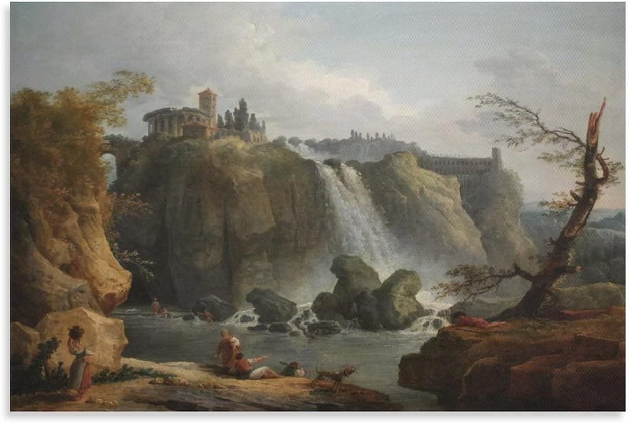 Hubert Robert – The Falls of Tivoli, 1768 Canvas Art Poster and Wall Art Picture Print Modern Family Bedroom Decor Posters 16x24inch(40x60cm)