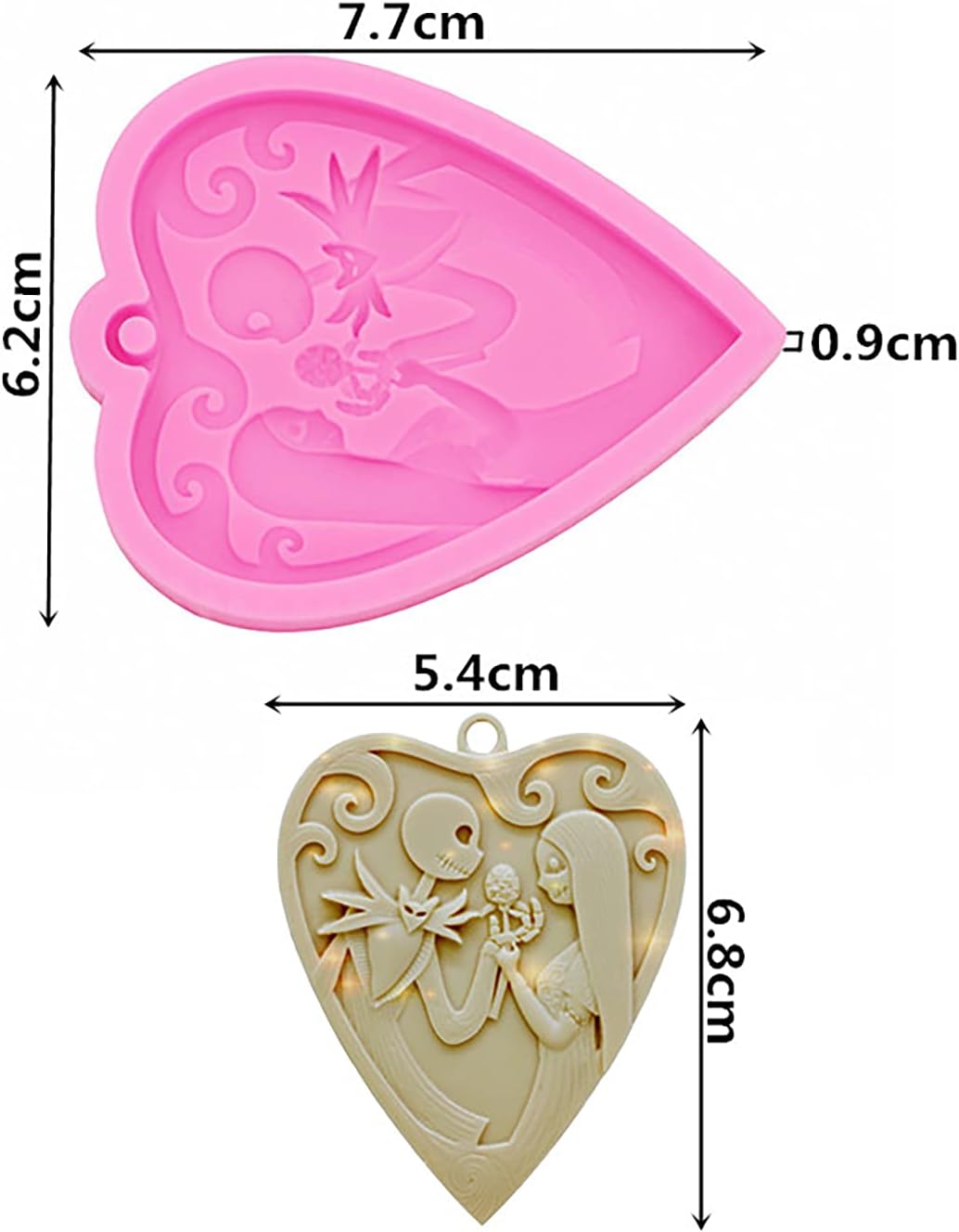 Llavero con forma de corazón para amantes de la calavera de Halloween, molde de silicona con agujero para bricolaje, collares, manualidades, dulces,