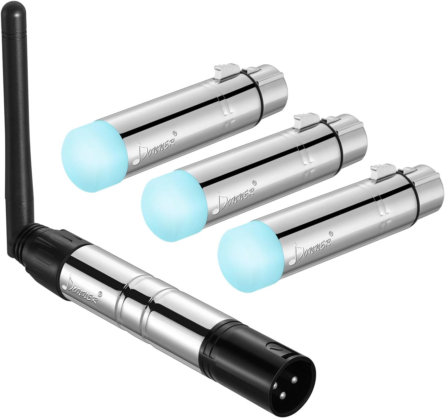 Donner Inalámbrico DMX DMX512 Dfi DJ 2.4G DMX Inalámbrico 3 Receptores con Indicadores LED Tricolor y 1 Transmisor Control de Iluminación LED para