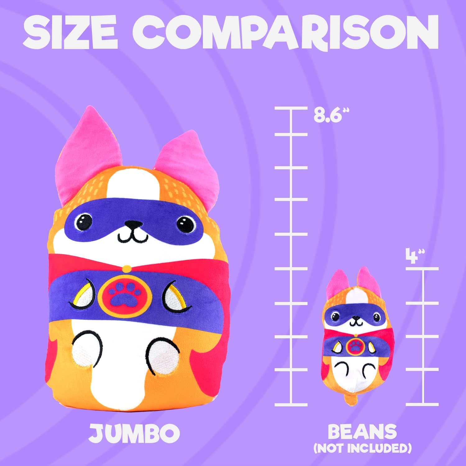 Dogs vs Squirls – Nigel – Jumbo – Peluches súper suaves y rellenos de frijoles de 8 pulgadas. Colecciónalos como mascotas de escritorio, juguetes