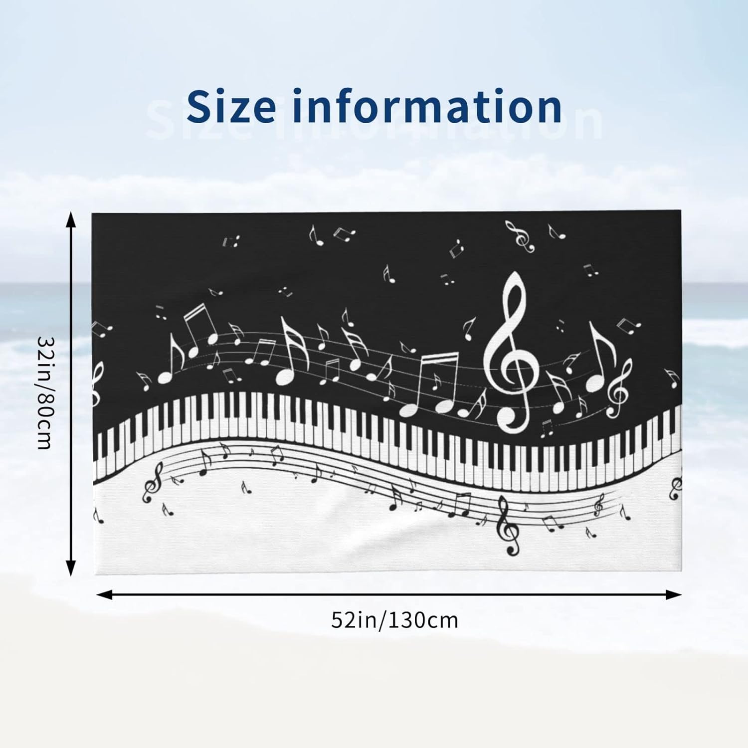 Decktt Toalla de playa con teclas de piano con notas musicales, 32 x 52 pulgadas, toalla de camping de microfibra de secado rápido, súper