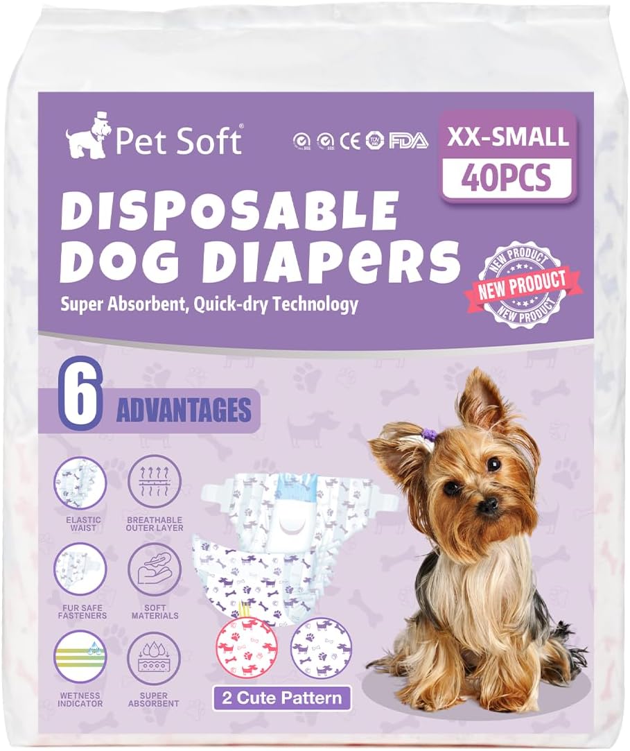 Pet Soft Pañales desechables para perras  Pañales desechables para perritos con indicador de humedad, pañales para cachorros y gatos, súper