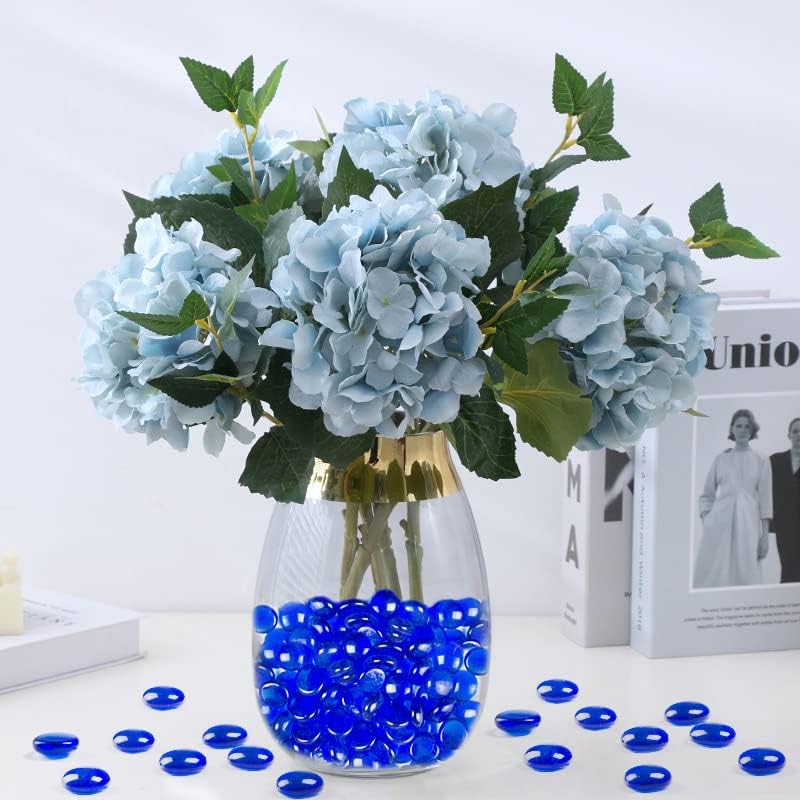 5 LB Dark Blue Glass Gems Flat Glass Marbles with One Piece Inspirational Gemstones for Vase Fillers,Floral Aquarium Pebbles Rocks,Garden,Mosaics