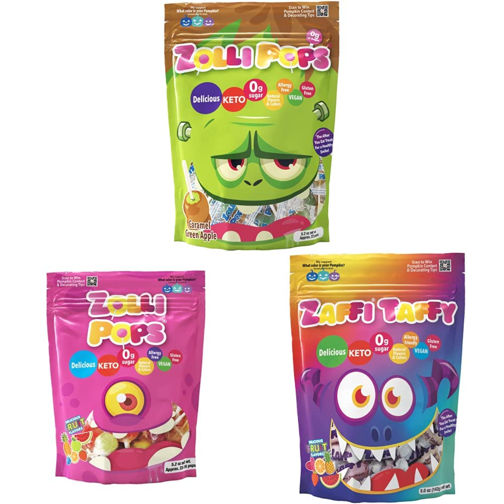Zollipops Clean Teeth Candy – Paquete de caramelos de Halloween surtidos de 5 onzas, paletas surtidas de 5.2 onzas, paletas de manzana verde