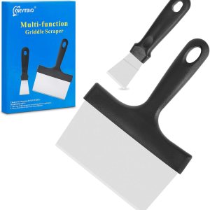 Rascador de parrilla plana con mango para Blackstone, acero inoxidable para barbacoa al aire libre, cocina, alimentos, rascador de metal, limpiador Rascador de parrilla plana con mango para Blackstone, acero inoxidable para barbacoa al aire libre, cocina, alimentos, rascador de metal, limpiador