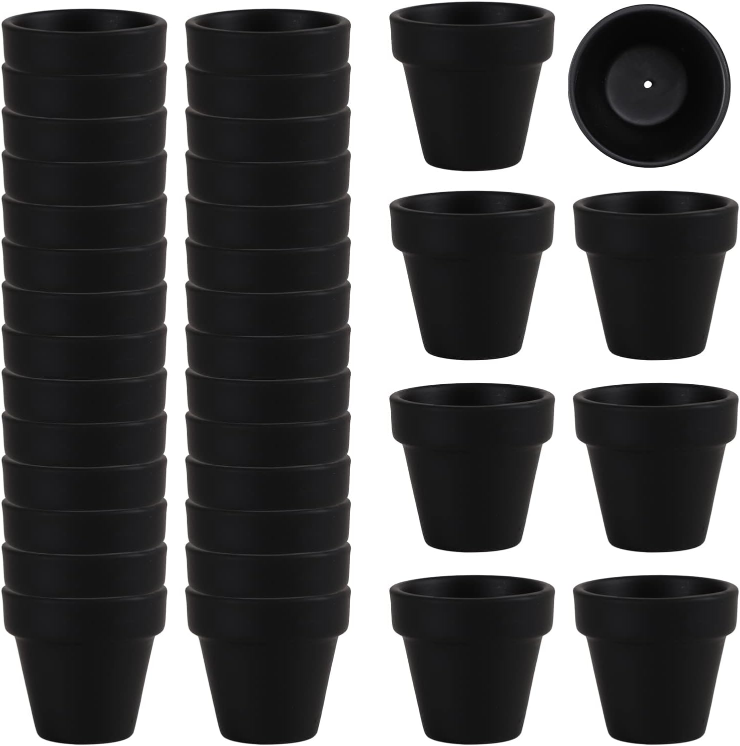 36 macetas pequeñas de arcilla negra de 2.1 pulgadas, maceta de terracota de cerámica de cerámica, macetas de cactus, macetas para suculentas,