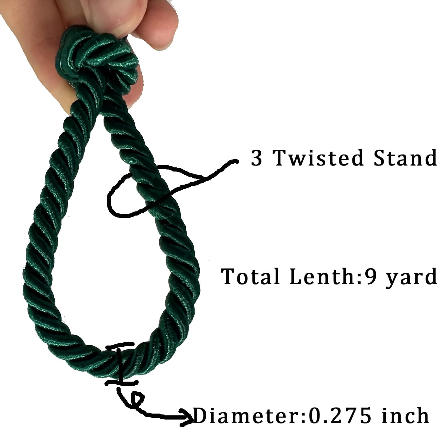 Fenghuangwu Cordón de 9 yardas hecho a mano, 0.275 pulgadas de diámetro, cuerda trenzada para bricolaje, decoración del hogar, tapicería, amarre de