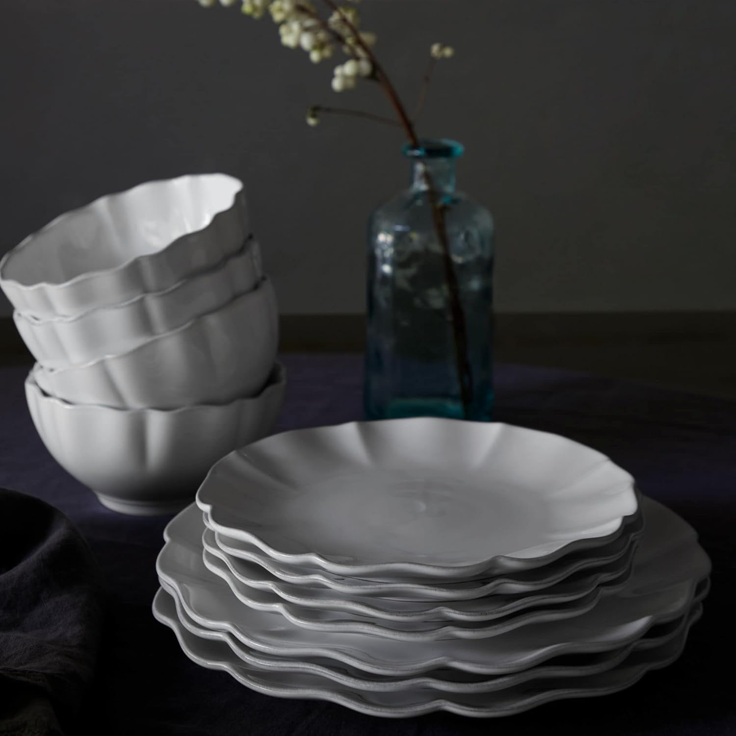 Costa Nova Plato de cerámica de cerámica de 11 pulgadas, colección Rosa, blanco, apto para microondas y lavavajillas, acristalamiento seguro para