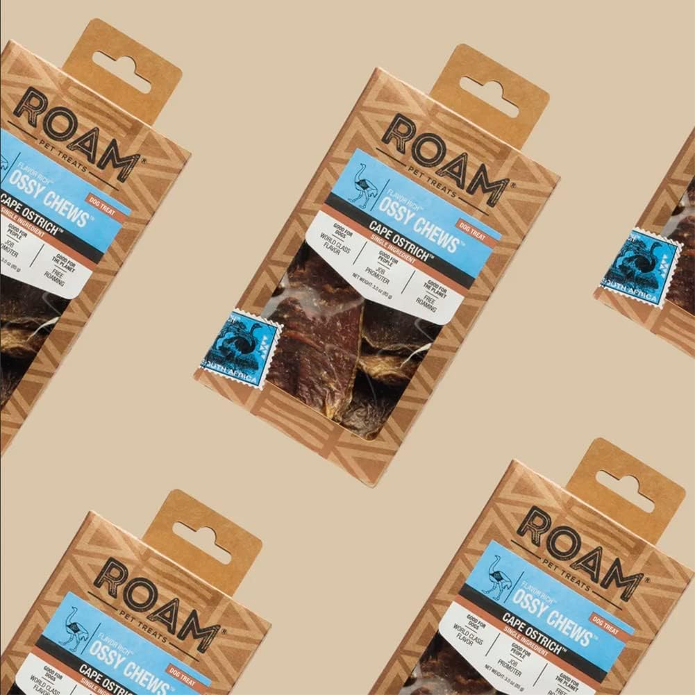 Roam Pet Treats Ostrich Gizzard Ossy Chews – Masticables masticables para perros de larga duración (paquete de 2)