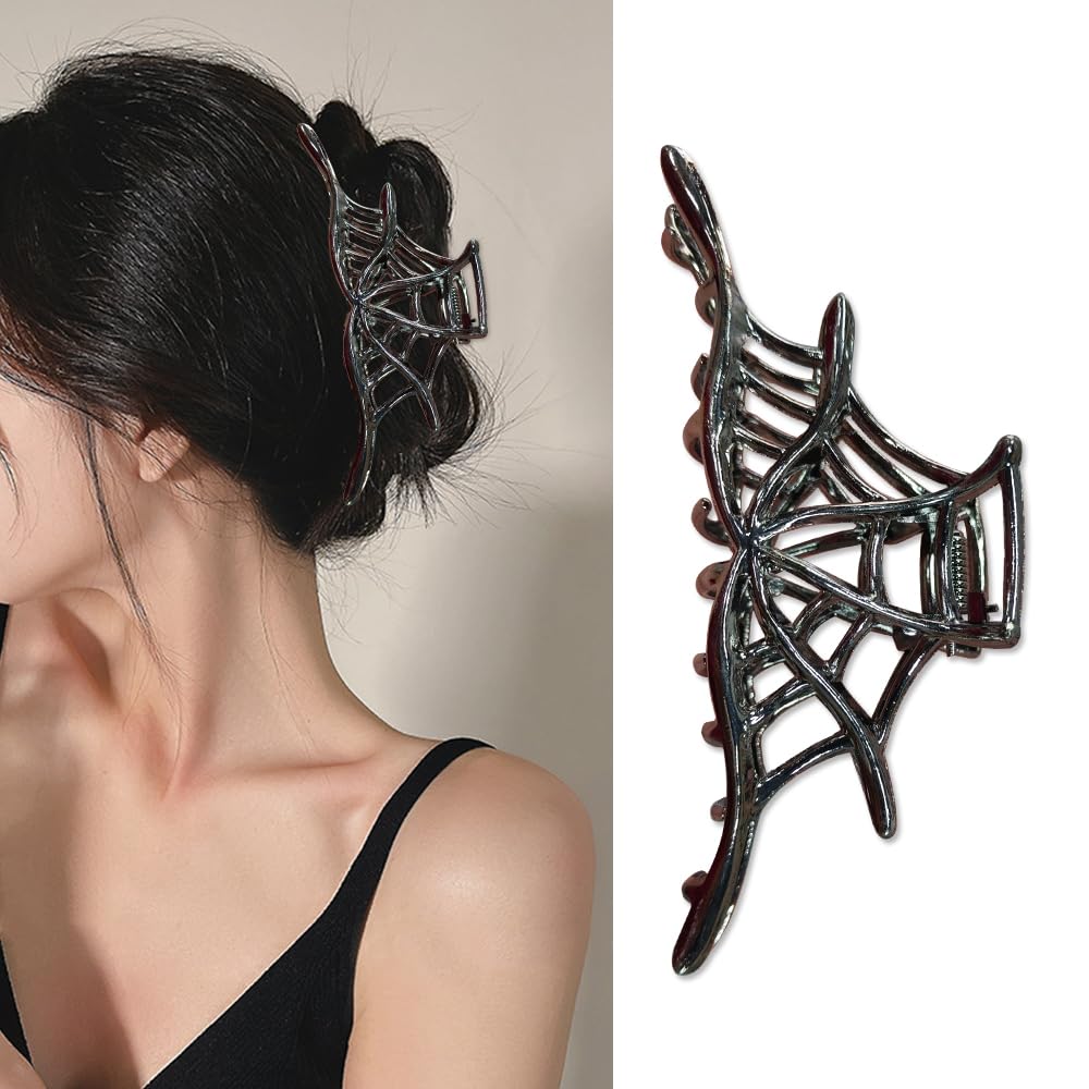 Pinzas para el cabello de metal francés grueso y fino para mujer, tela de araña negra, diseño exquisito, pinzas de metal grandes para el cabello,