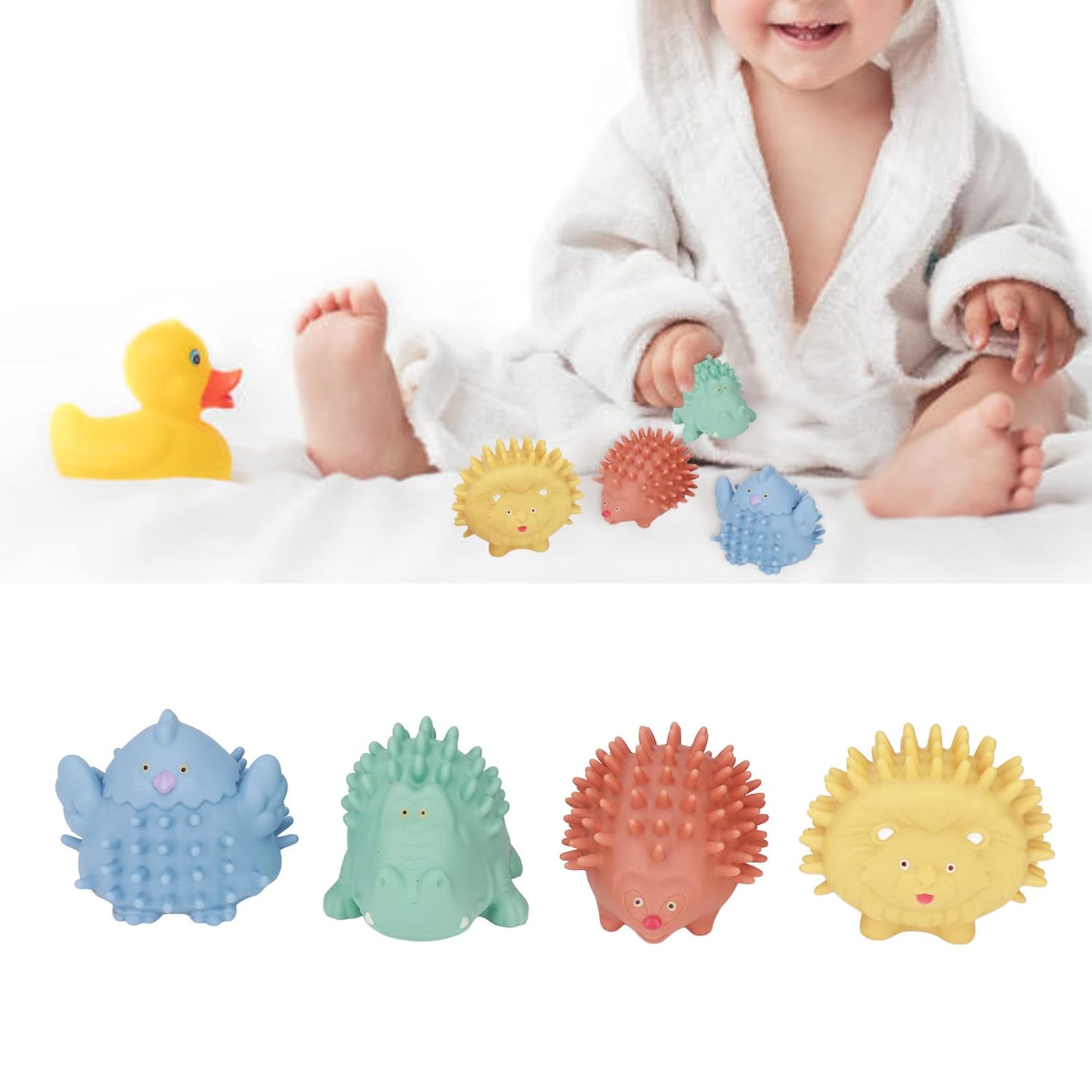 Juego de bolas sensoriales texturizadas para bebés, bolas sensoriales con forma de animal BB Squeaker para niños y niñas de 6 meses en adelante