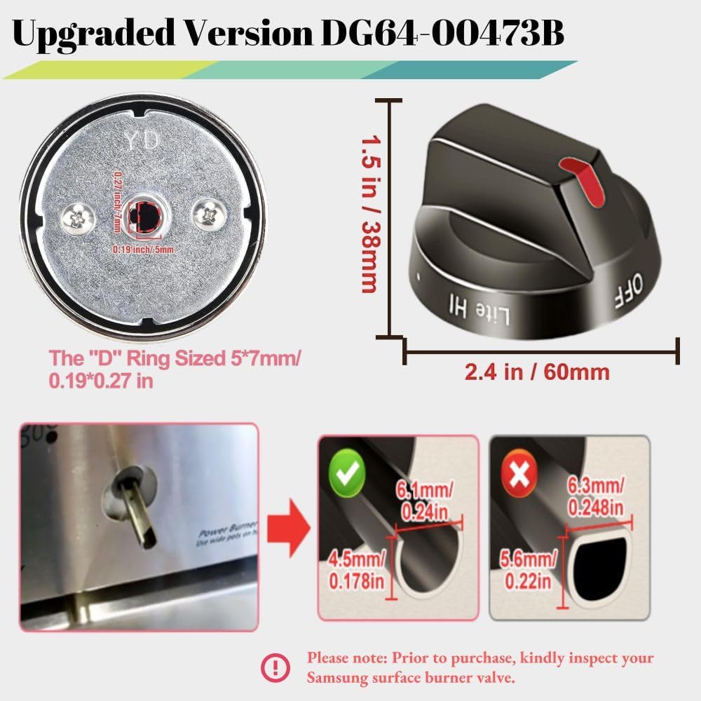 DG64-00473B Reemplazos NX58J7750SG Compatible con Samsung Perillas de cocina de gas de acero inoxidable para horno negro – se adapta a NX58M6850SG