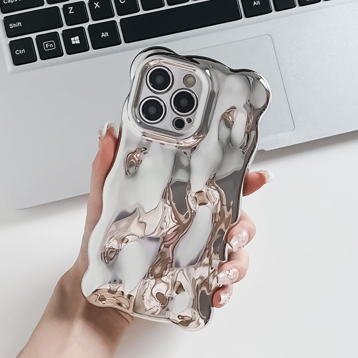 BANAILOA Diseño para iPhone 15 Pro Linda funda con marco de ondas 3D patrón de meteoritos chapado de lujo suave TPU protector creativo funda