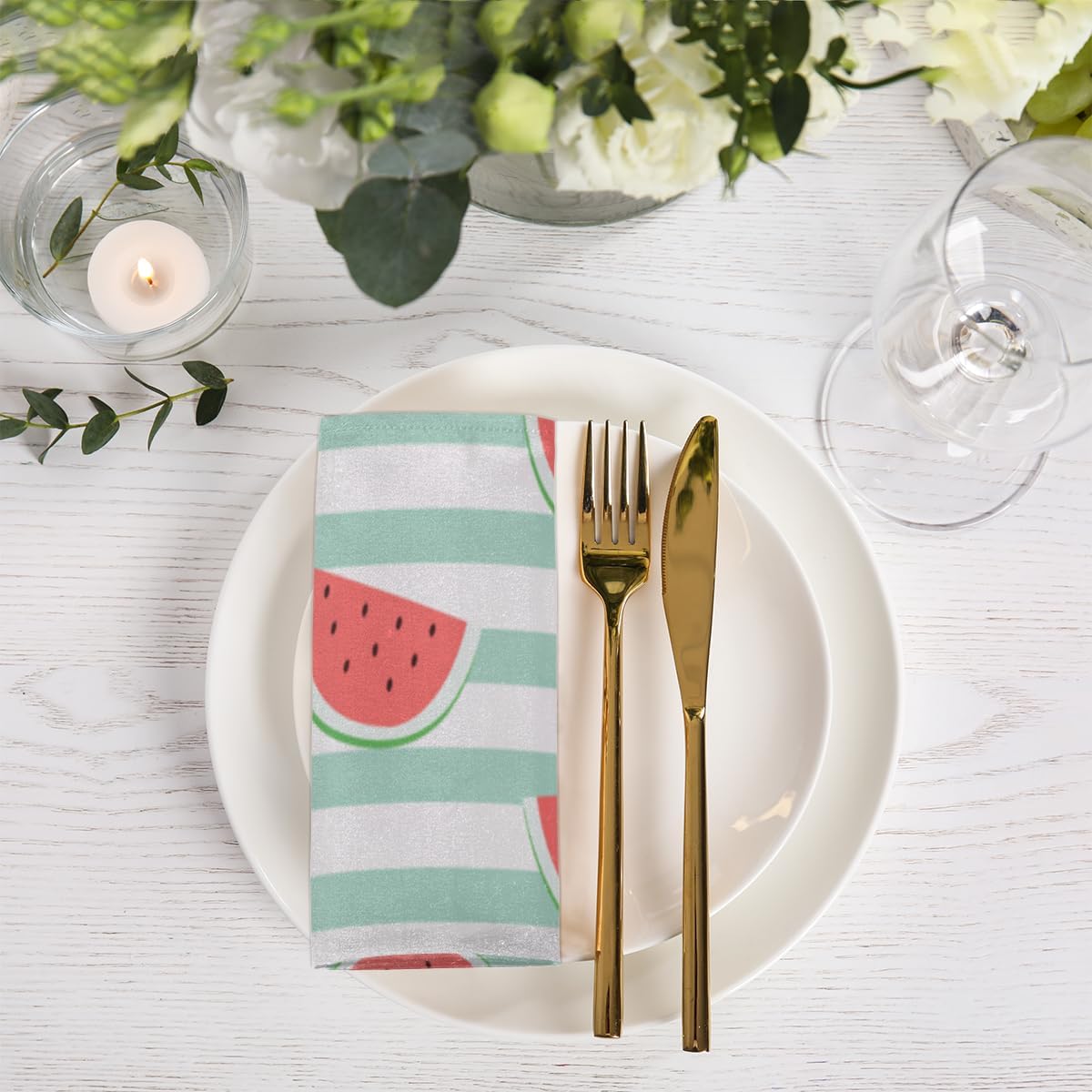Cloth Napkins Set of 6 Summer Watermelon 20×20 Inch Cloth Napkins Watermelon Stripes Washable Reusable Kitchen Dinner Napkins Table Decor for