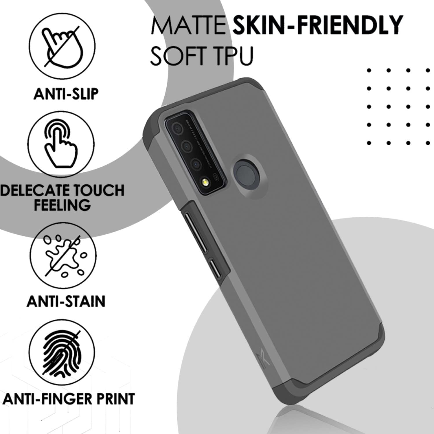 TJS Funda compatible con TCL 30 XE 5G en pulgadas, funda híbrida de doble capa a prueba de golpes, protección contra caídas (gris)