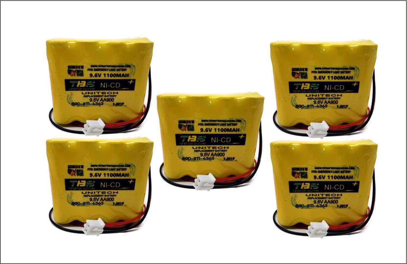 5PC Unitech AA900mAh 9.6V batería luz de emergencia 9.6V 1.1Ah NiCD