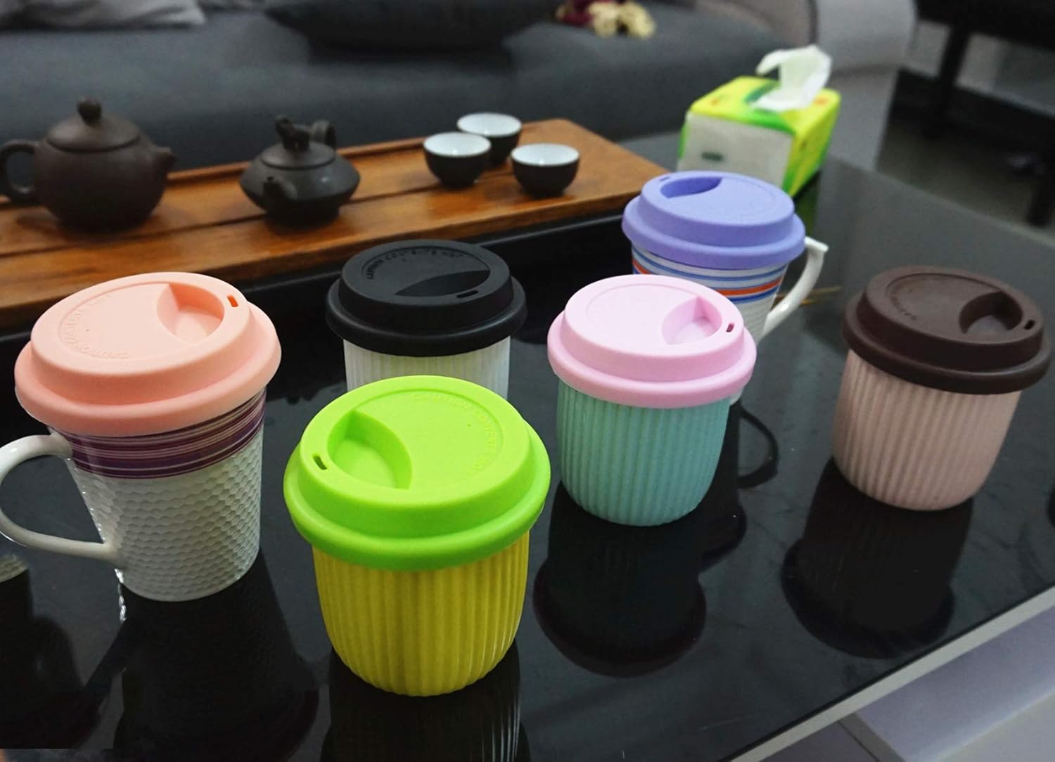Tapa de silicona para beber, a prueba de derrames, tapas reutilizables para tazas de café, 6 unidades, color gris