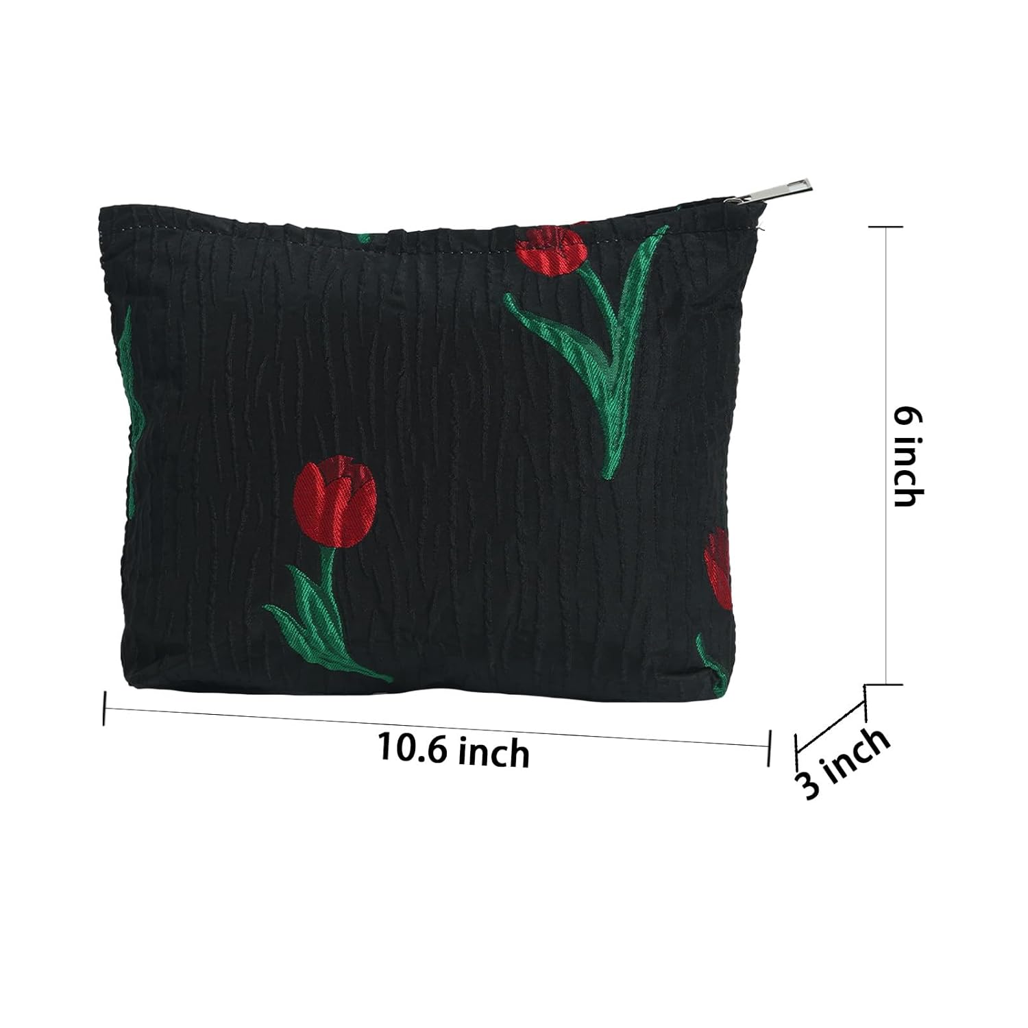 LYDZTION Bolsa de maquillaje de tulipán negro para mujeres, bolsa de maquillaje de lona de gran capacidad, bolsa de aseo de viaje, organizador de