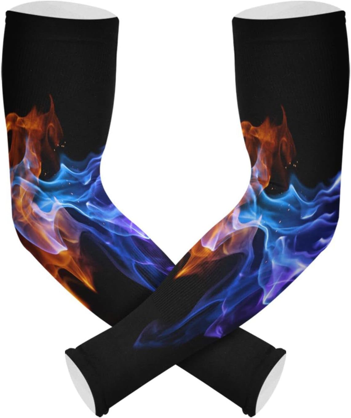 Kigai Mangas de brazo de jardinería para hombres y mujeres con agujero para el pulgar, patrón de fuego, protección solar, mangas deportivas de