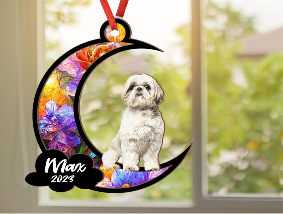 Adorno de Navidad personalizado Shih Tzu, atrapasoles – Nombre personalizado de Shih Tzu2, adorno 3D personalizado de razas de perros, atrapasueños