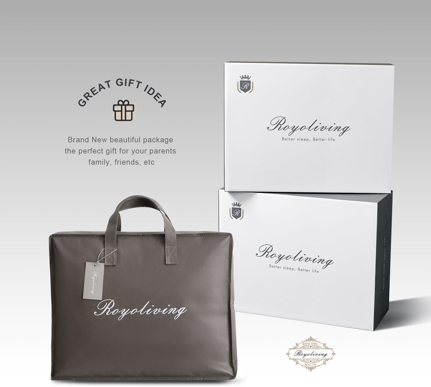 Royoliving – Edredón de plumas de pato gris, pesado, tamaño Queen o matrimonial, grueso, gris carbón, funda de 100 % algodón, para el invierno, con