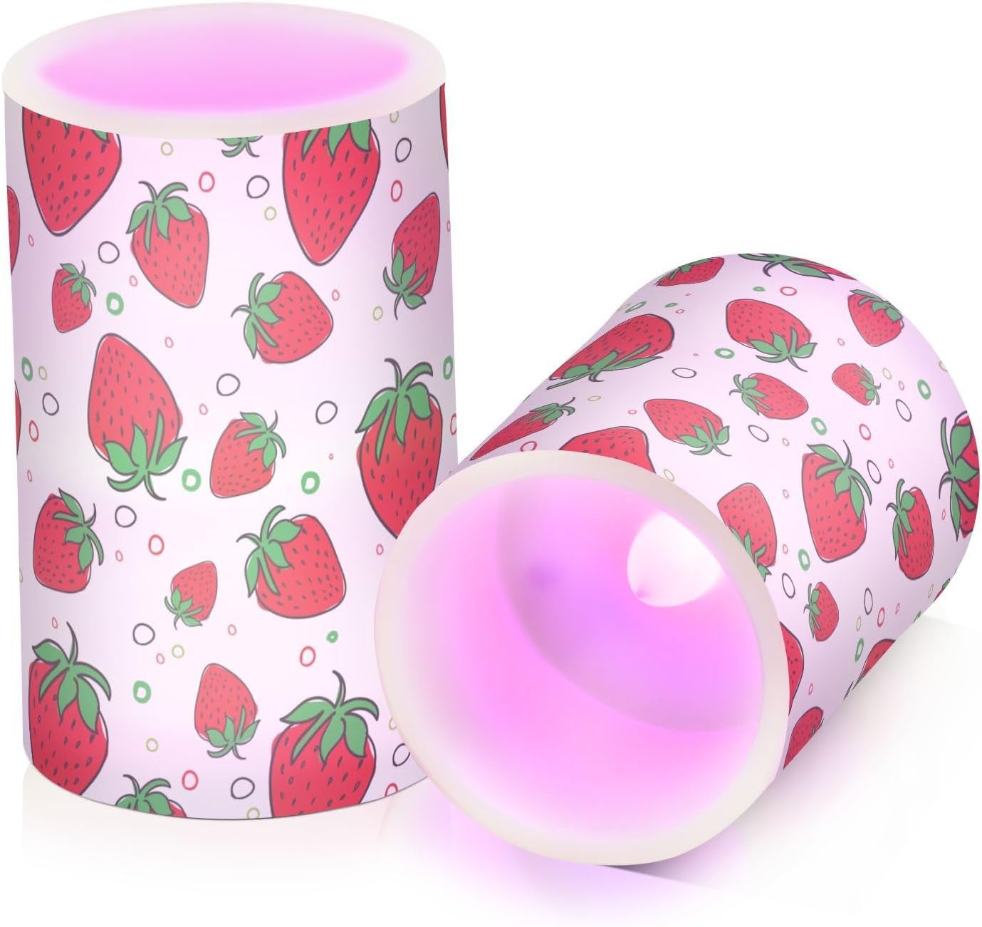 DOMIKING Velas LED eléctricas sin llama de fresas con temporizador, funciona con pilas, velas parpadeantes para centro de mesa, decoración votiva