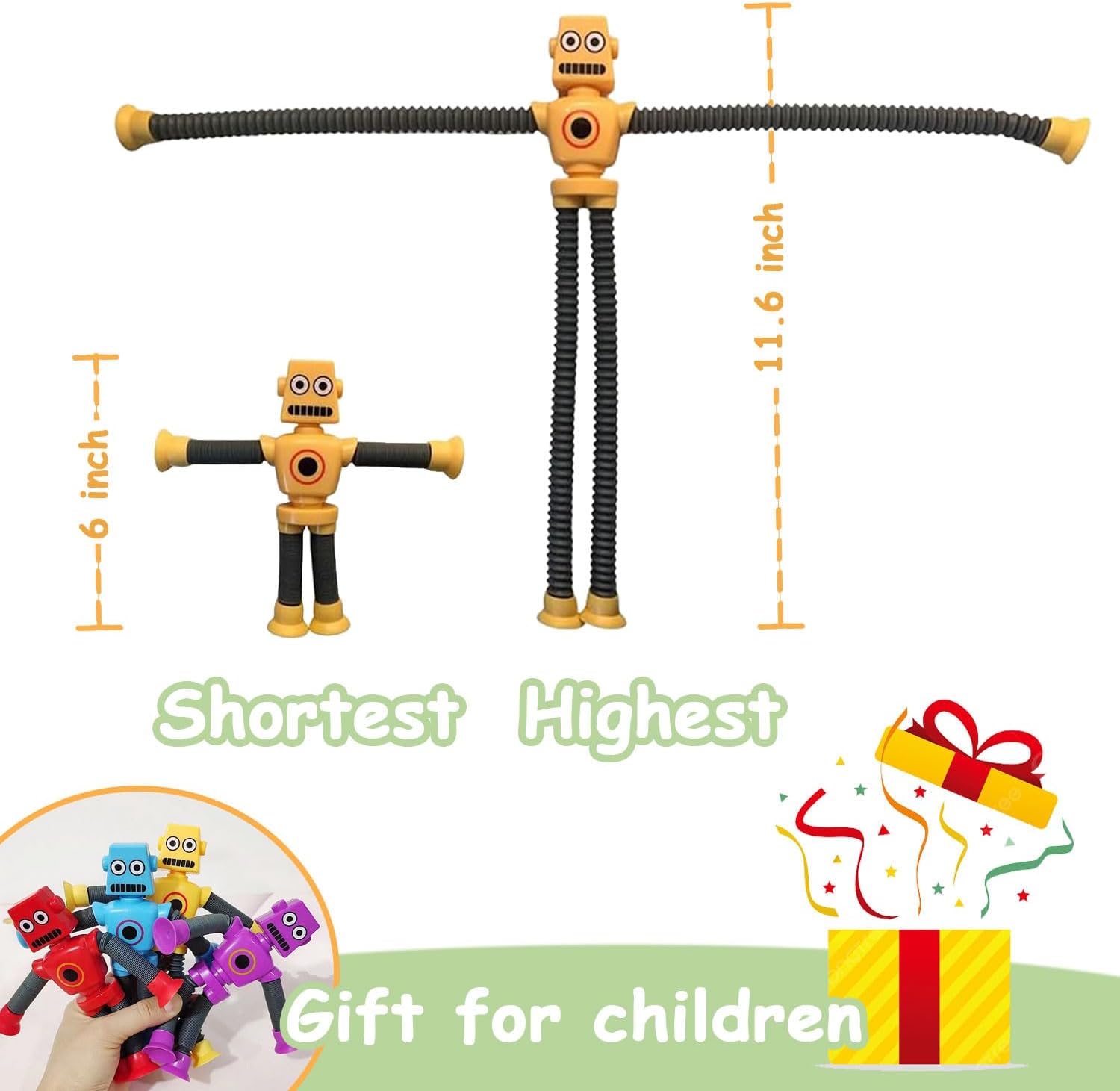 Whongkidz Juguetes robóticos de tubos para reventar, 4 paquetes telescópicos de ventosa robótica, juguetes sensoriales para autismo para niños y