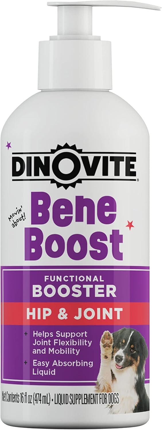 Dinovite BeneBoost – Cubrealimentos líquidos para caderas y articulaciones para perros, suplemento de glucosamina, decoración de comida de movilidad