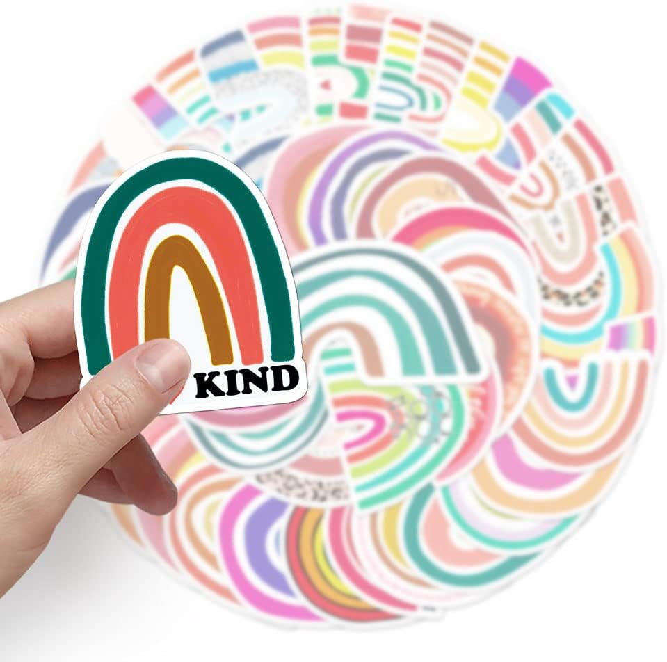 Calcomanías coloridas de arco iris para niñas, adolescentes, niños, calcomanías de vinilo impermeables de dibujos animados para frascos de laptop,