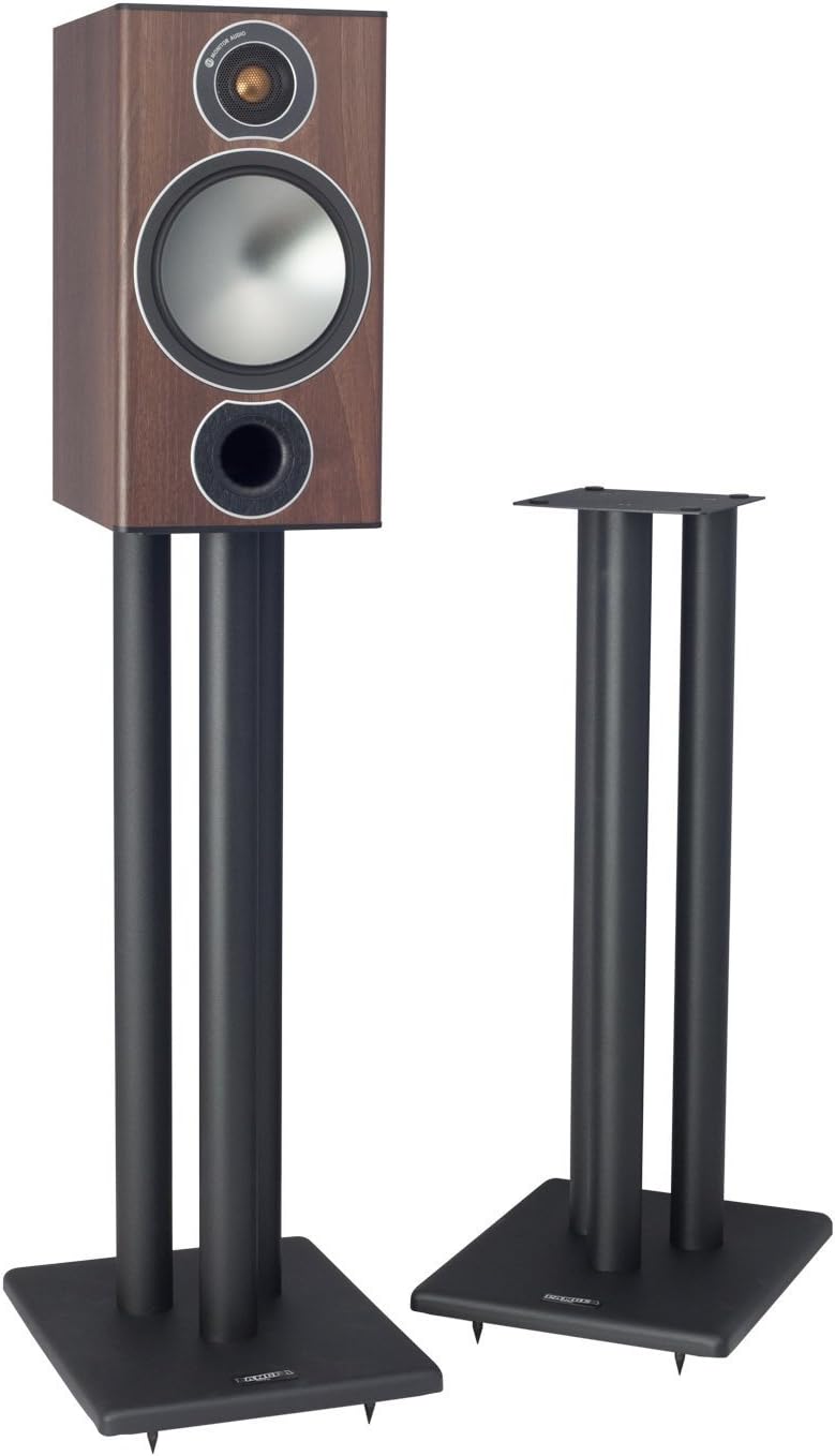 Pangea Audio Bundle LS300 – Par de soportes para altavoces de piso de acero de 28 pulgadas y 6 x 9 placas superiores