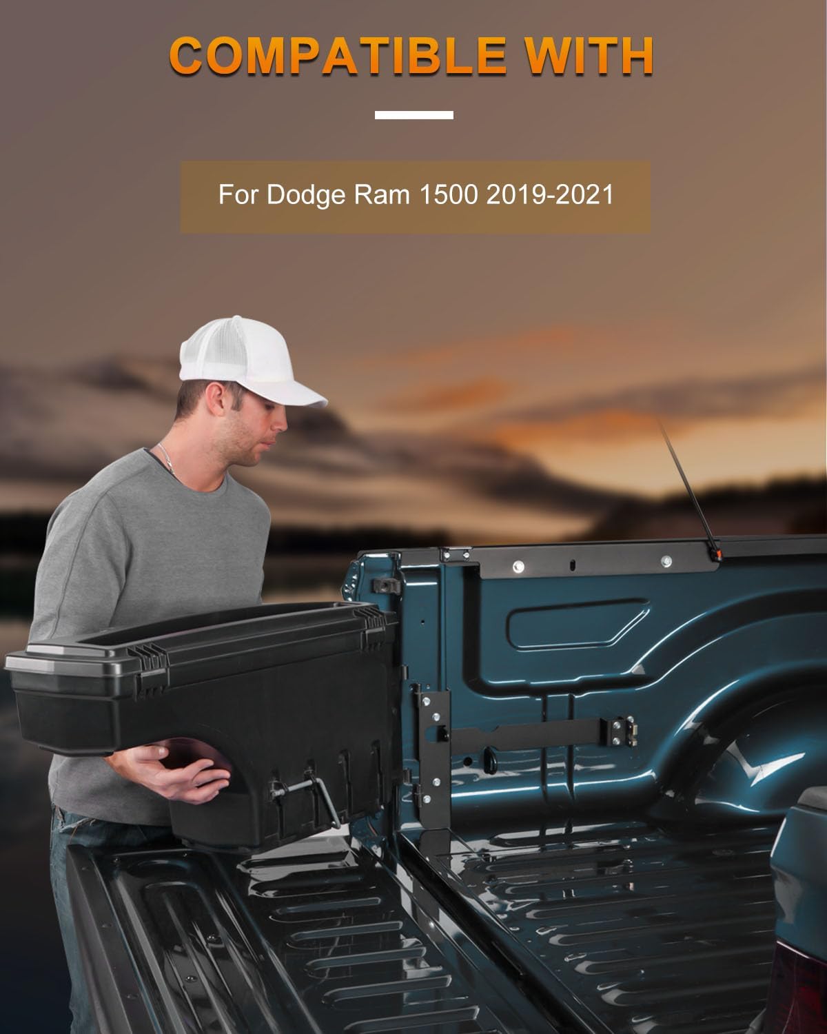 ROADFAR Caja de almacenamiento de repuesto para caja de camioneta del lado derecho del pasajero para Dodge Ram 1500 2019-2021, tapa con cerradura