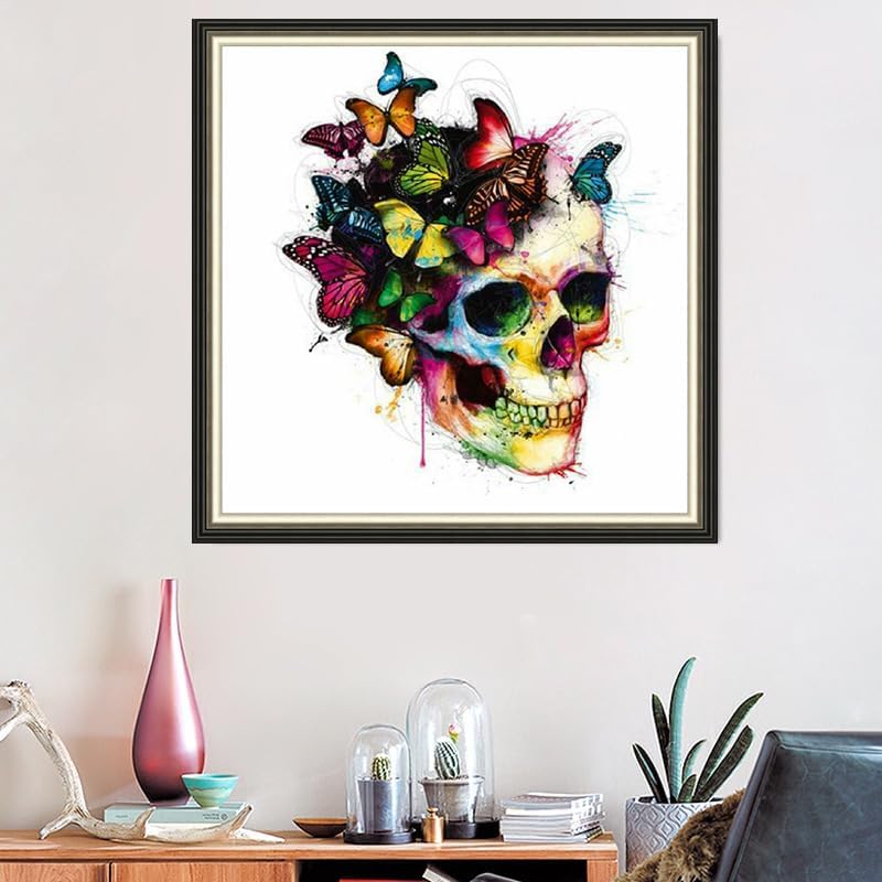 Kits de pintura de diamantes de Halloween para adultos, paquete de 3 kits de arte de diamantes 5D de calavera, arte de gemas de taladro redondo
