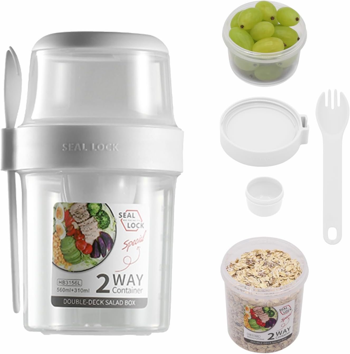 Tazas de desayuno sobre la marcha, taza de ensalada para llevar, cereales de yogur, avena durante la noche, recipientes para parfait y aderezo de