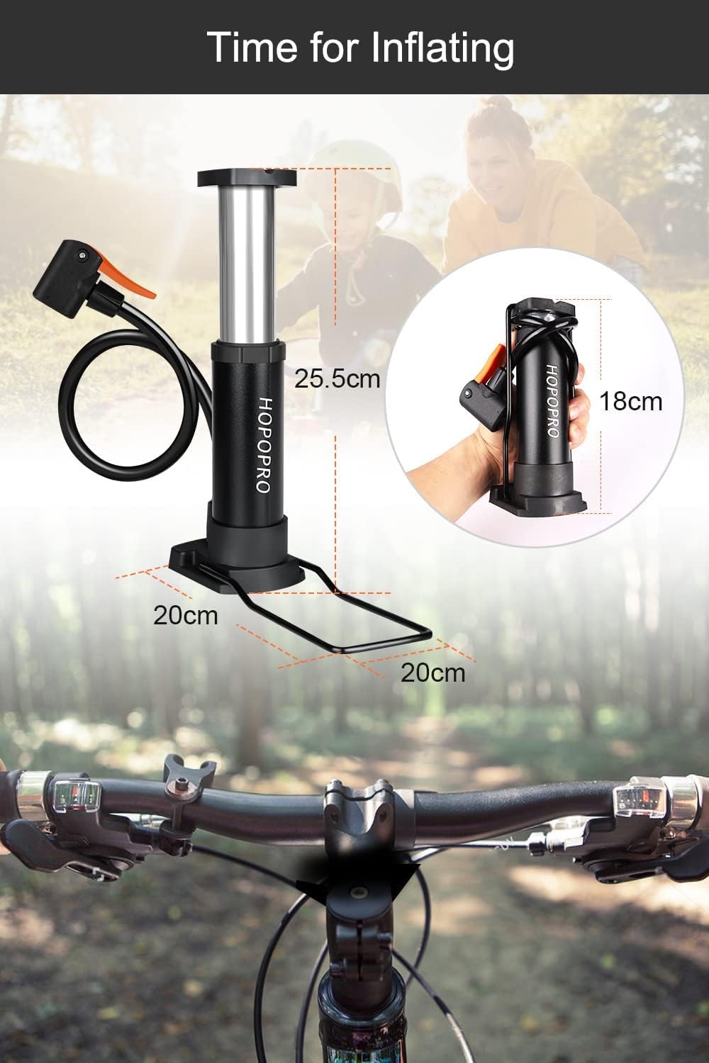 Bomba de bicicleta Hopopro, portátil, para bicicleta de suelo, bomba de neumáticos de bicicleta con válvula Presta Schrader Dunlop y aguja de gas