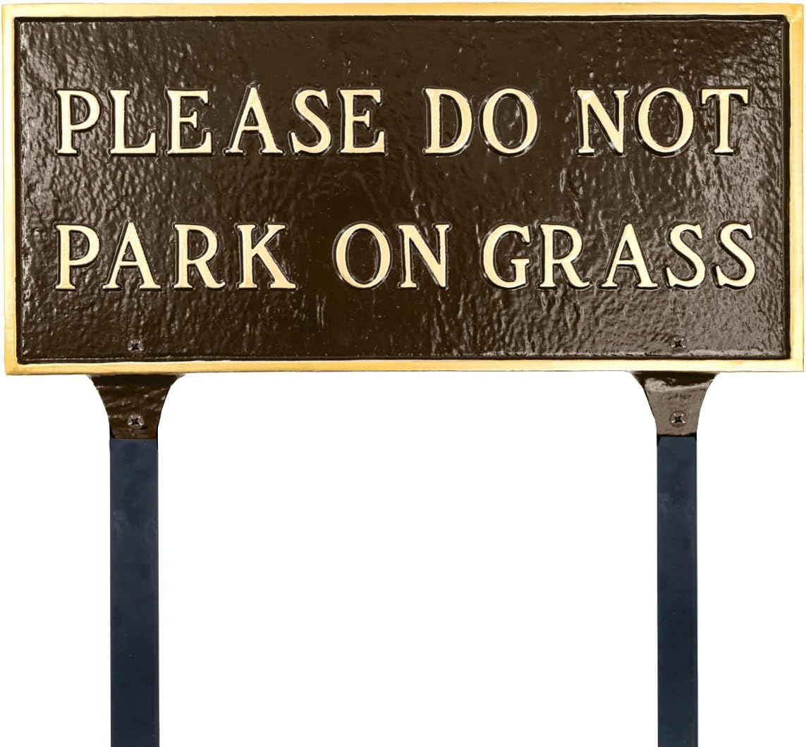 Placa con texto en inglés “Please Do Not Park on Grass States” – No estacionar en el césped – Placa de exhibición para césped – Fácil de instalar