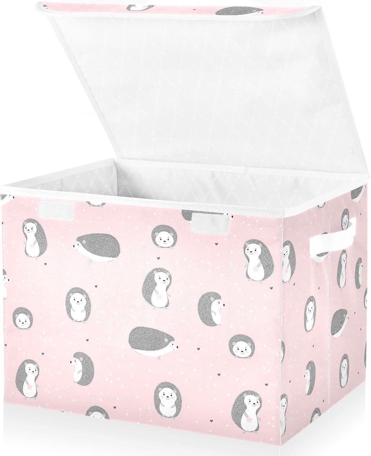 Lindos erizos sonrientes rosados, contenedor de almacenamiento plegable con tapa, caja de almacenamiento, cubos grandes, canastas organizadoras con