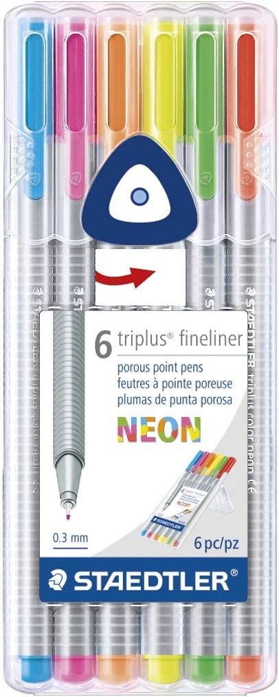 Staedtler 2004258 – Rotuladores Triplus de 0.012 in, 44 unidades, colores neón surtidos, juego de 6