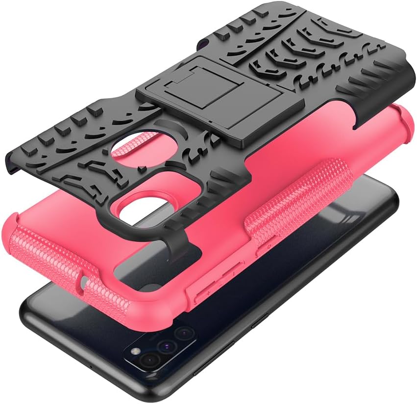 Asuwish Funda de teléfono para Samsung Galaxy M30s M21 con protector de pantalla de vidrio templado y soporte delgado, funda protectora híbrida