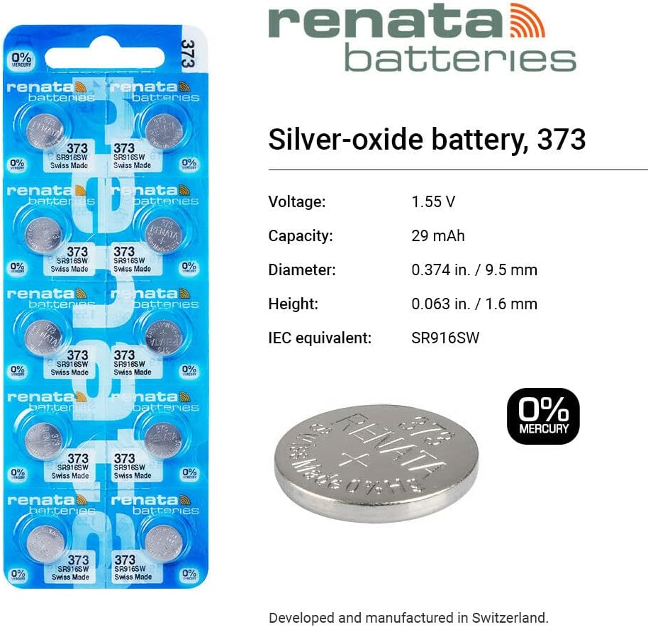 Renata 373 SR916SW Baterías  1.55 V Óxido de Plata 373 Batería de Reloj (2 unidades)